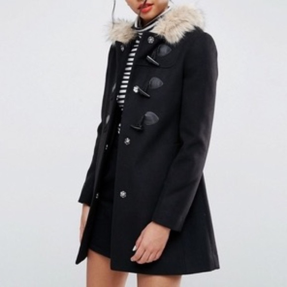 🖤 ASOS Black Faux Fur Wool Duffle Coat 🖤